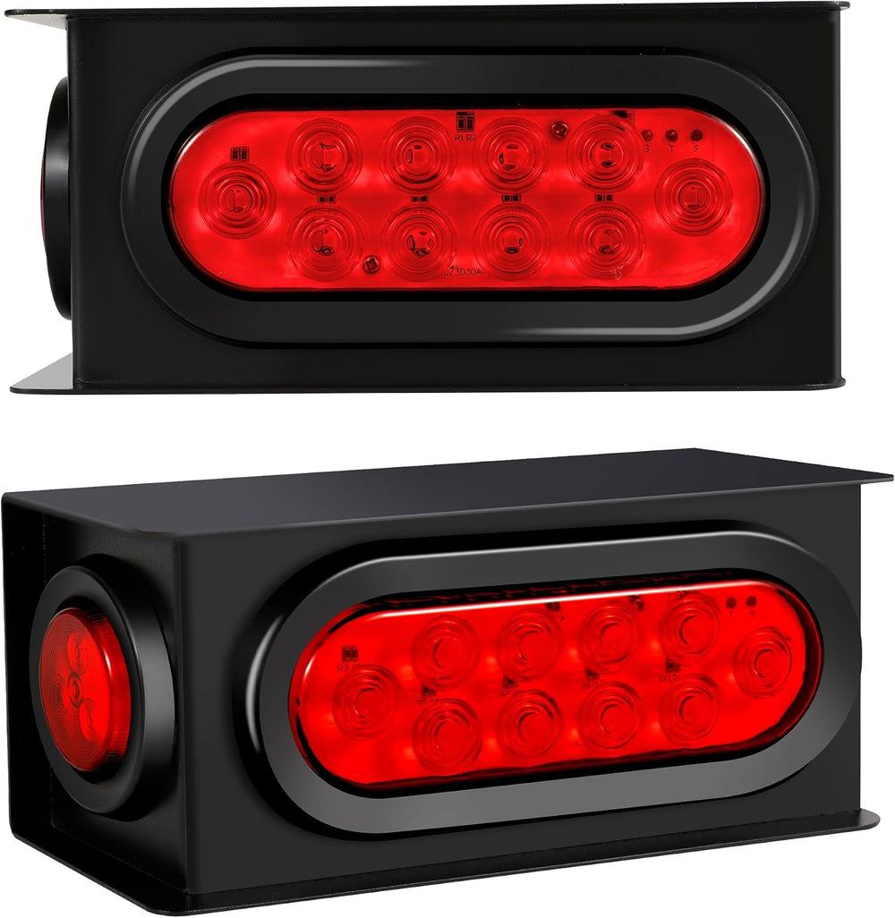 2PCS Steel Trailer Light Box Kit with 6" Oval Red 10-LED Tail Lights, Re...