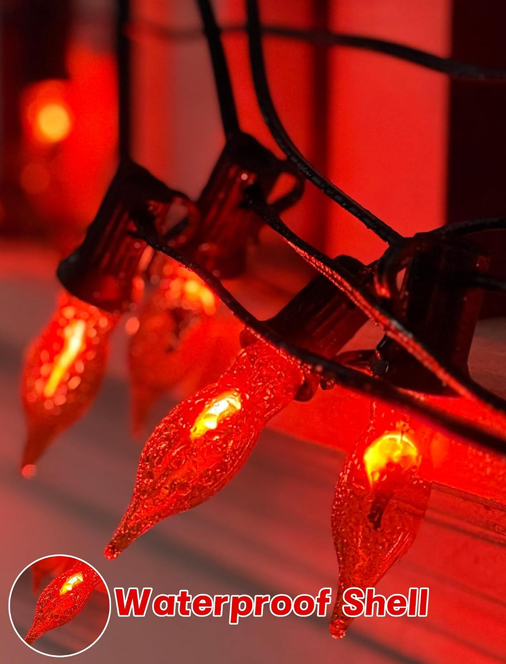 25Ft C18 Flickering Flame String Lights, Outdoor Halloween Decorations