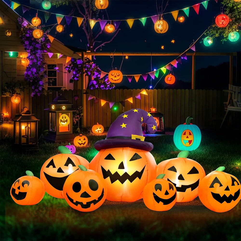 8FT Long Halloween Inflatables Pumpkin Outdoor Decorations, Halloween Blow Up...