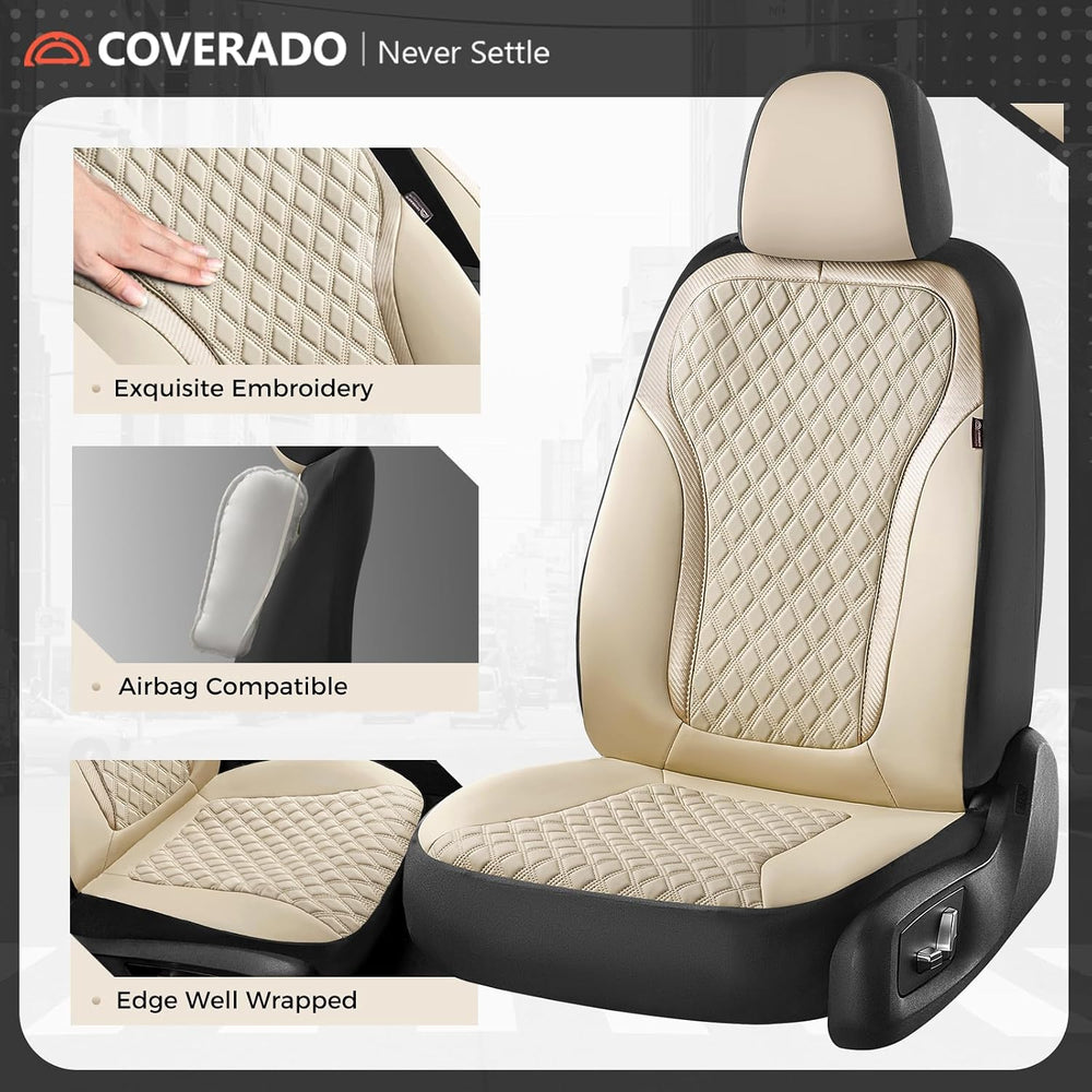 Coverado Front Seat Covers, 2-Pack Luxury Leather Car Seat Cover with Carbon ...