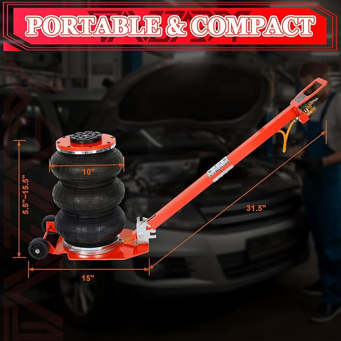 3T Triple Bag Air Jack 6600lbs Pneumatic Jack 3s Fast Lift Up 16in Airbag Jack