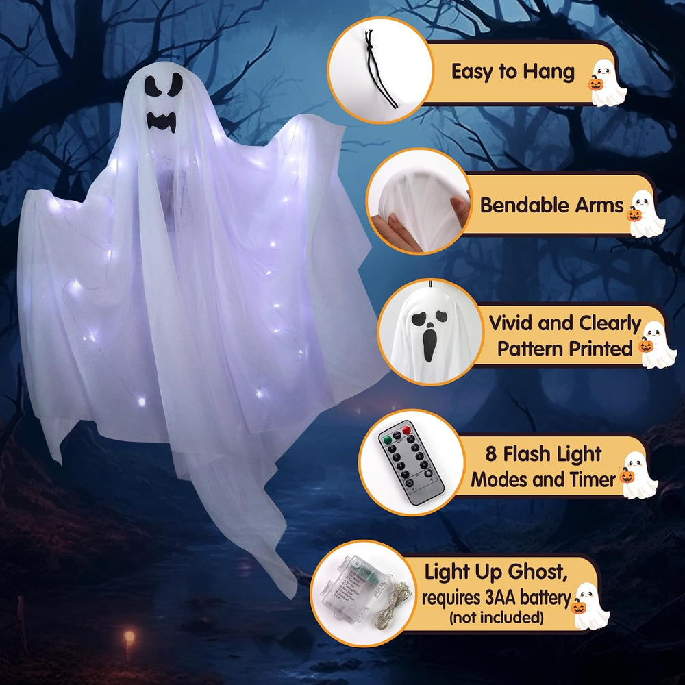 6 Pack Halloween Hanging Ghost Decorations with Lights, Remote Control