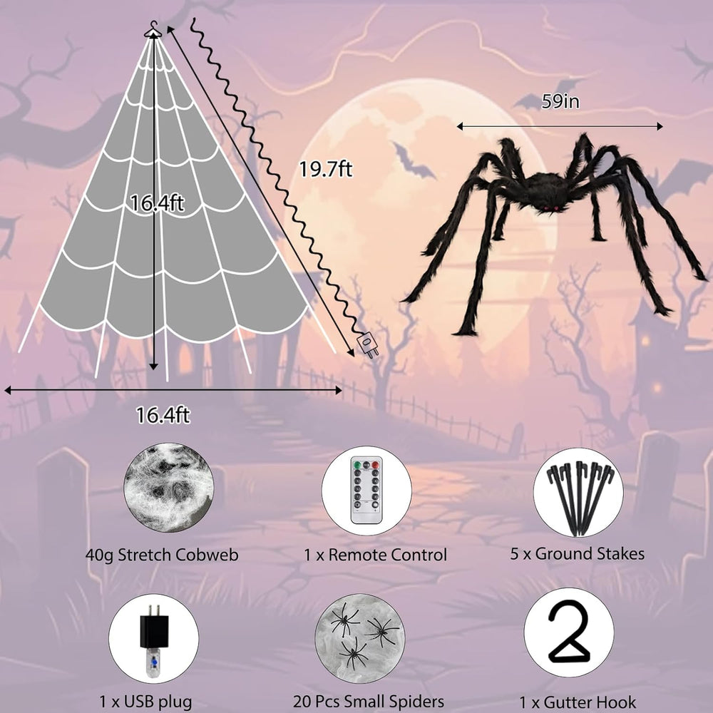 Halloween Spider Web Lights 550 LED Lighted Spider Web 16.4Ft Giant Halloween...