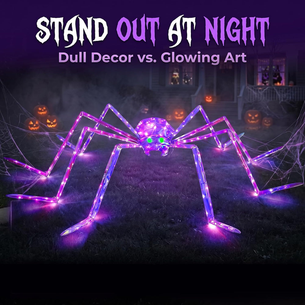 7FT Giant Halloween Spider Decorations Outdoor โ Prismatic Iridescent Light-U...