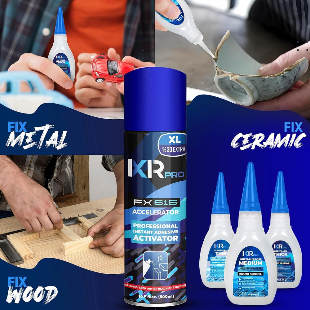 CA Glue with Activator, 6X Thin Medium Thick Glue Kit 2X 16.9oz Accelerator
