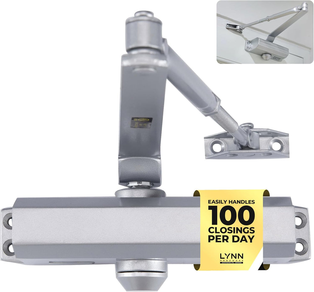 LYNN HARDWARE Medium Duty Automatic Door Closer - Durable Cast Aluminum