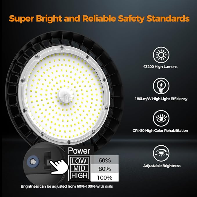 High Bay Lights LED UFO Light 240W LED Shop Lights 6000K IP65 Commercial Bay