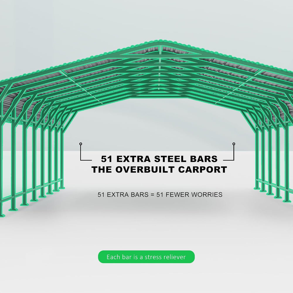 20x30 Heavy-Duty Metal Carport, Galvanized Steel Shelter for Pickup Trucks, B...