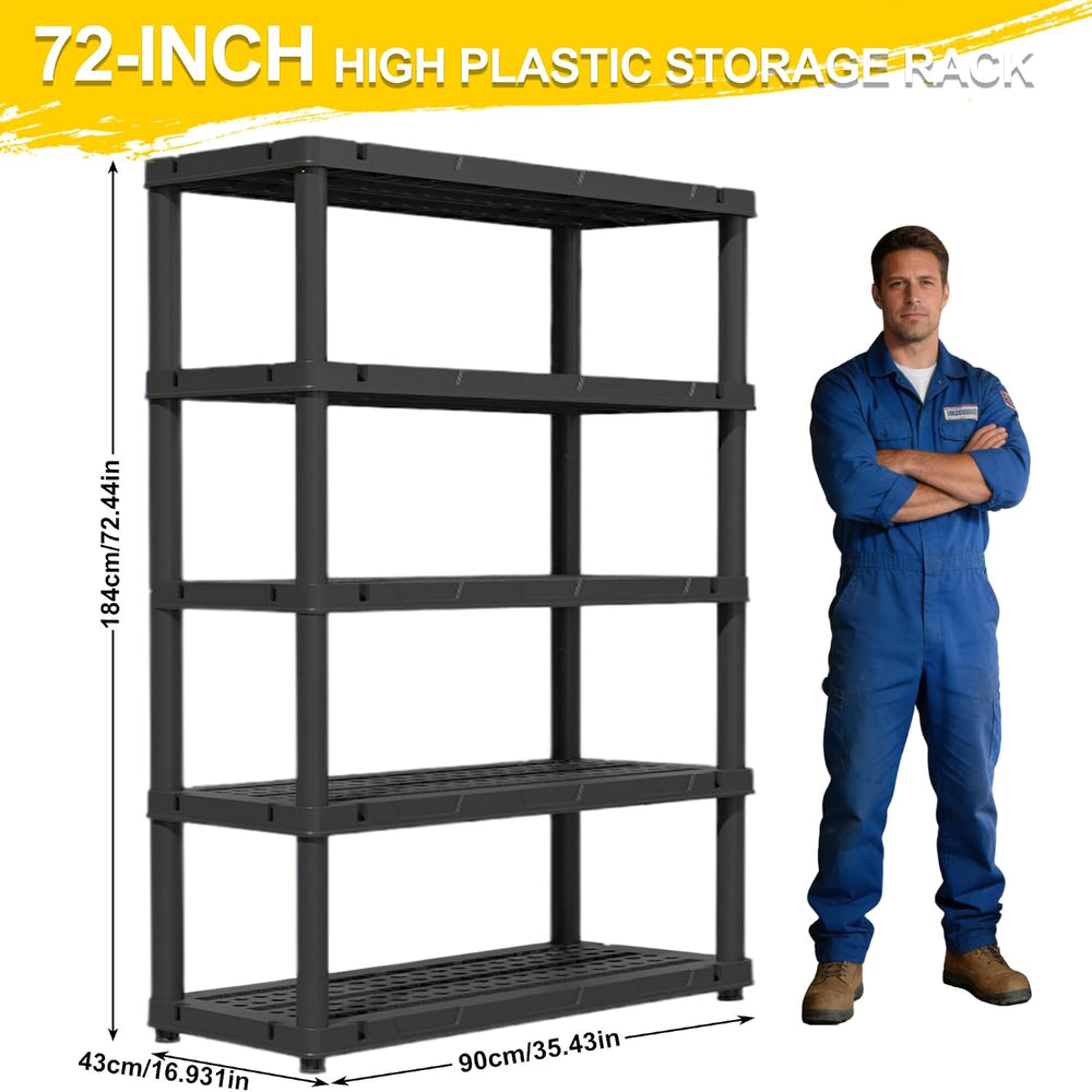 72”H Plastic Garage Storage Shelves,5-Tier Heavy Duty Plastic Shelving,700LBS...