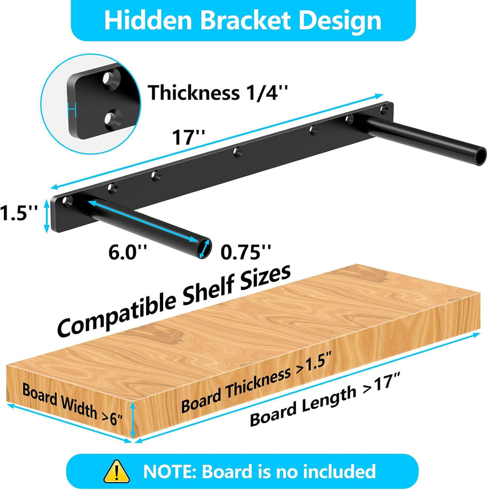 2pcs Floating Shelf Bracket, 17" Heavy Duty Hidden Shelf Brackets Hardwa...