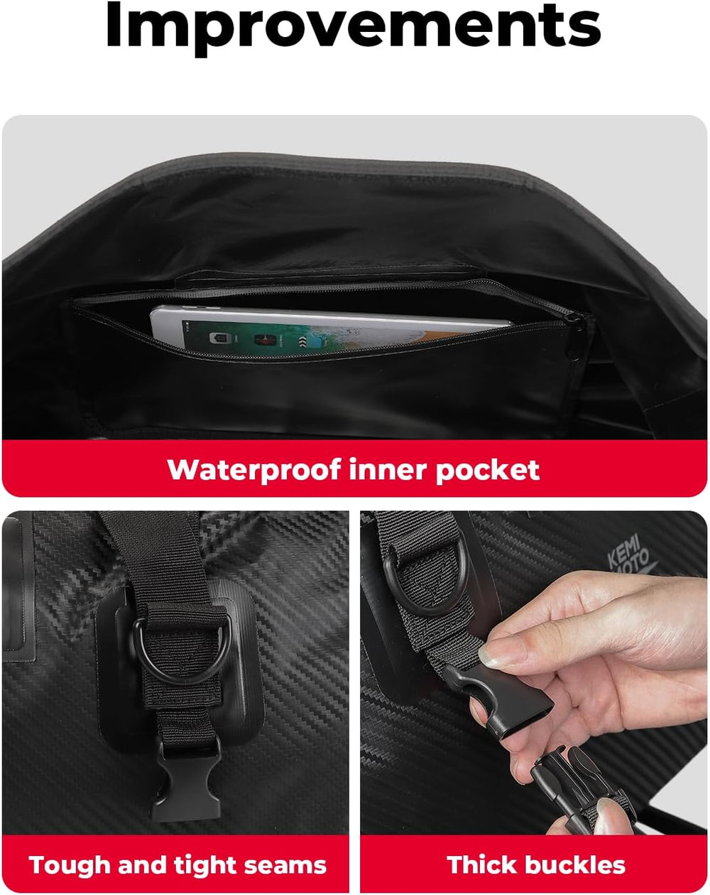 KEMIMOTO Waterproof Motorcycle Dry Bag – Duffle Tail Bag Soft Luggage, 25L/40...