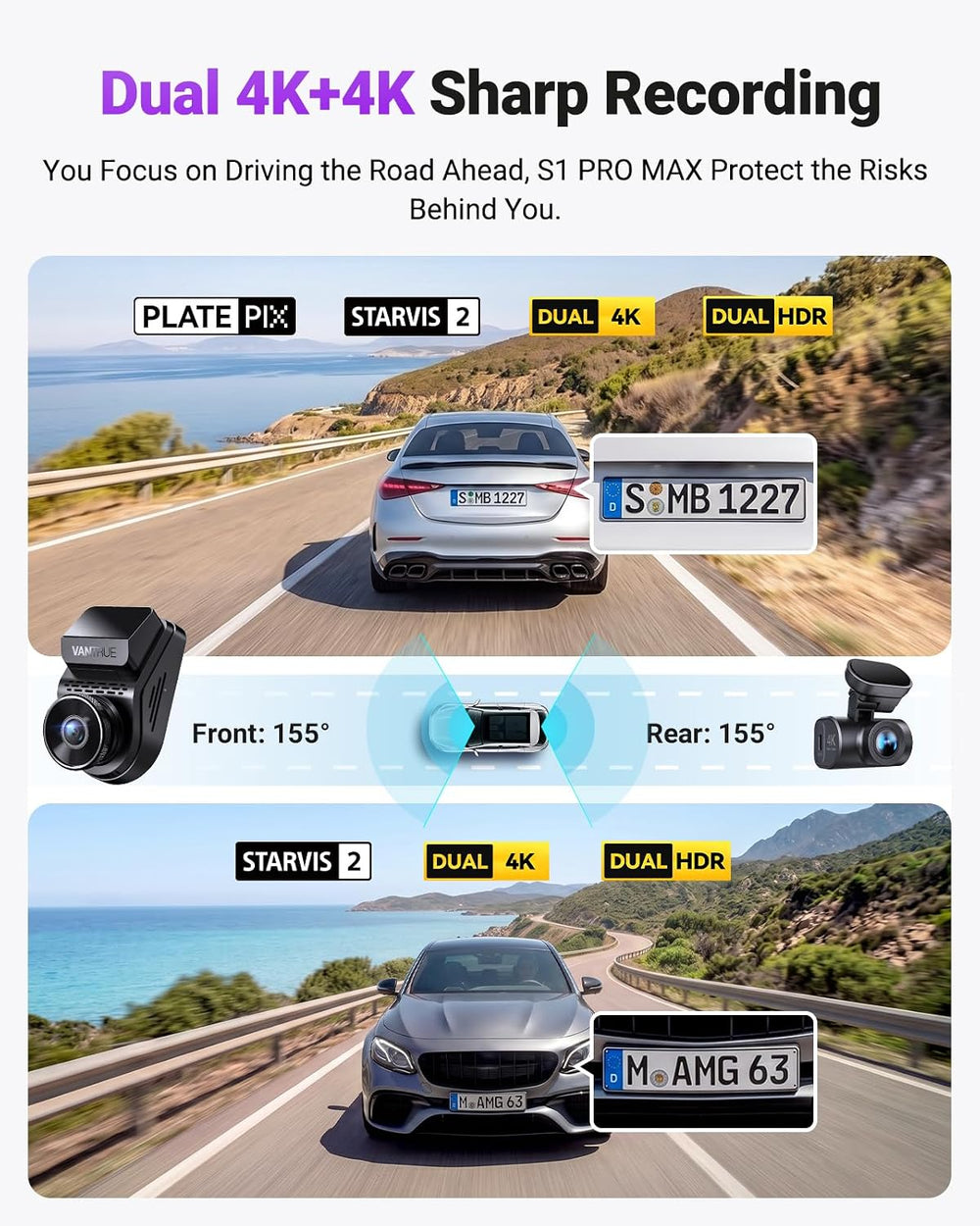 Vantrue S1 Pro Max 4K+4K Dash Cam Front and Rear, Dual HDR STARVIS 2 IMX678