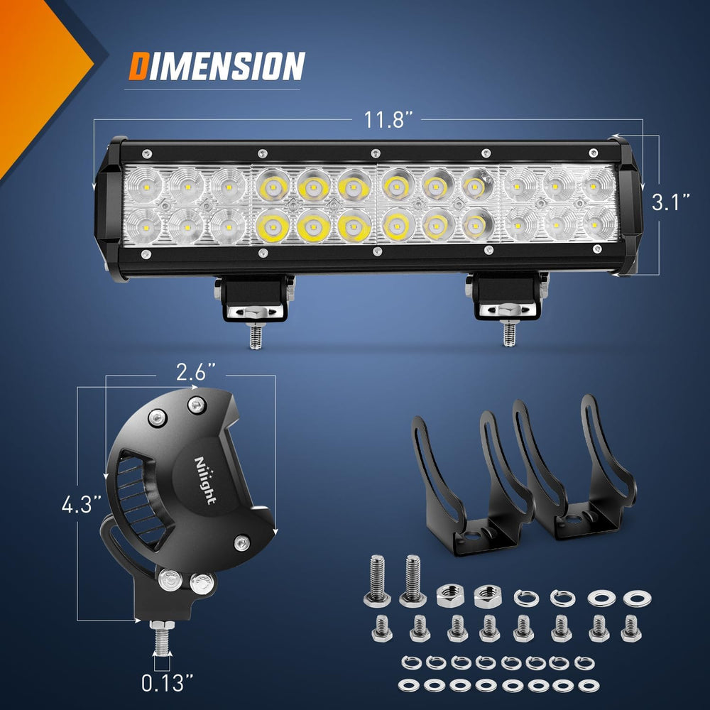 Nilight LED Light Bar with Yellow Black Covers 2 PCS 12 Inch 72 W