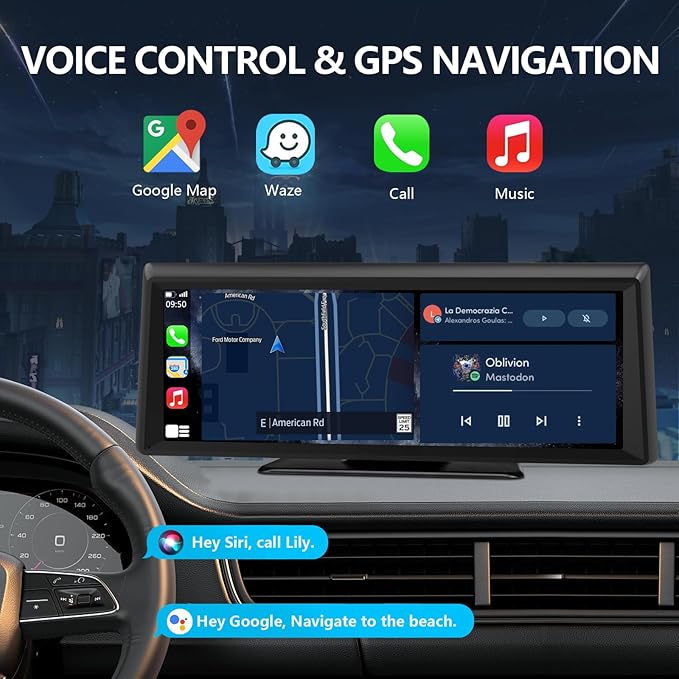 Wireless CarPlay Screen with 2K Dash Cam, 8.1" Portable Touchscreen Car ...