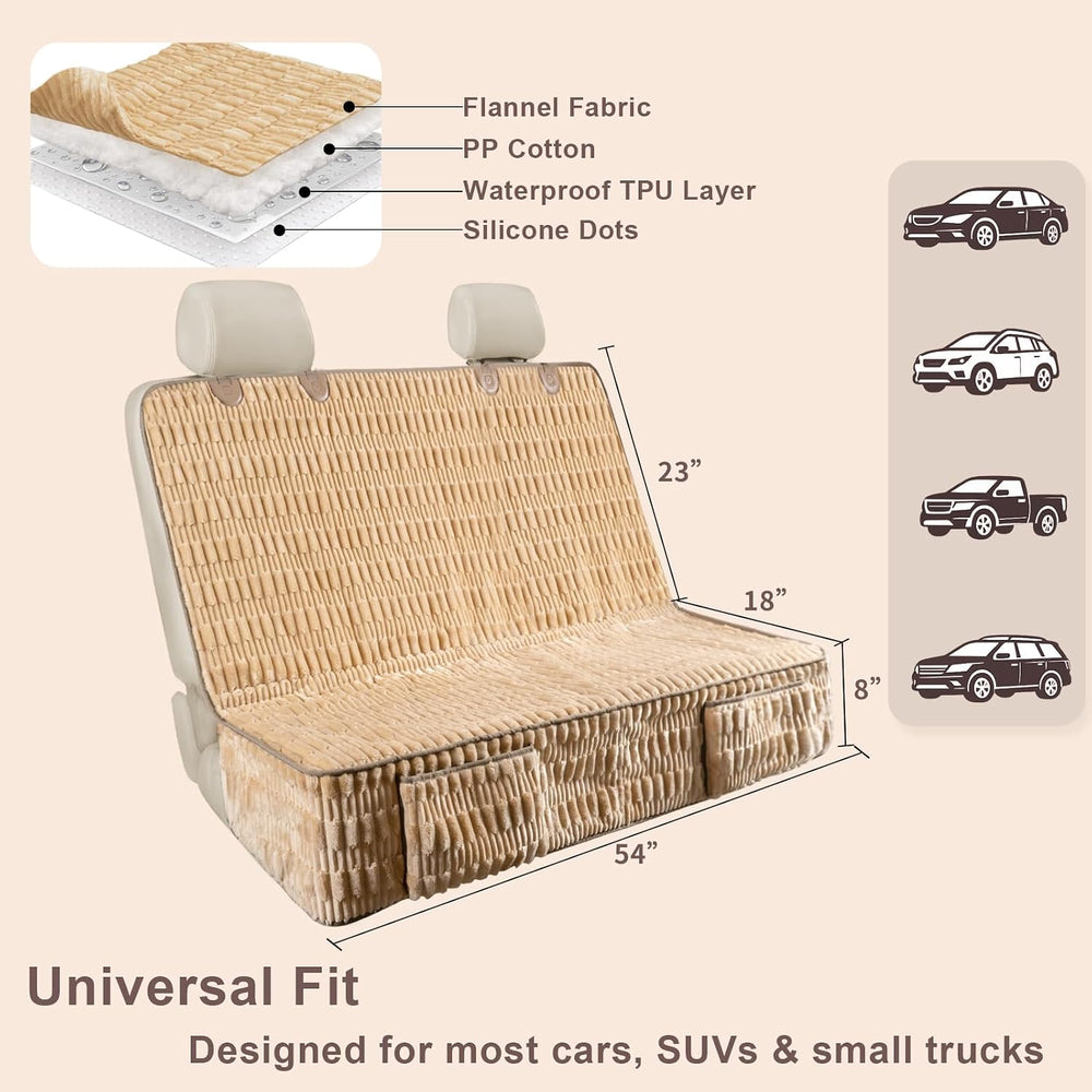 Dog Car Seat Cover, Soft Plush Waterproof Back Seat Protector, Tan