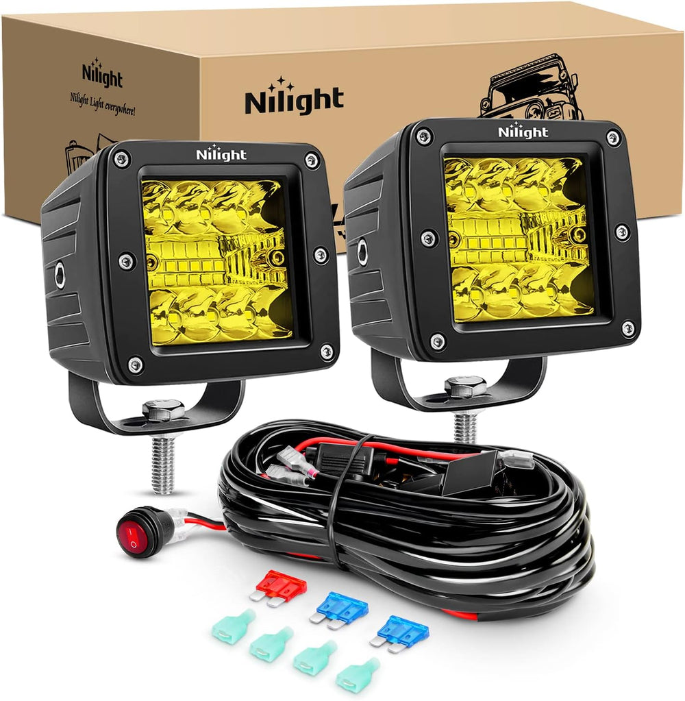 Nilight 2Pcs 3Inch Amber LED Pods 42W LED Cubes Upgraded Spot Flood Combo Dri...