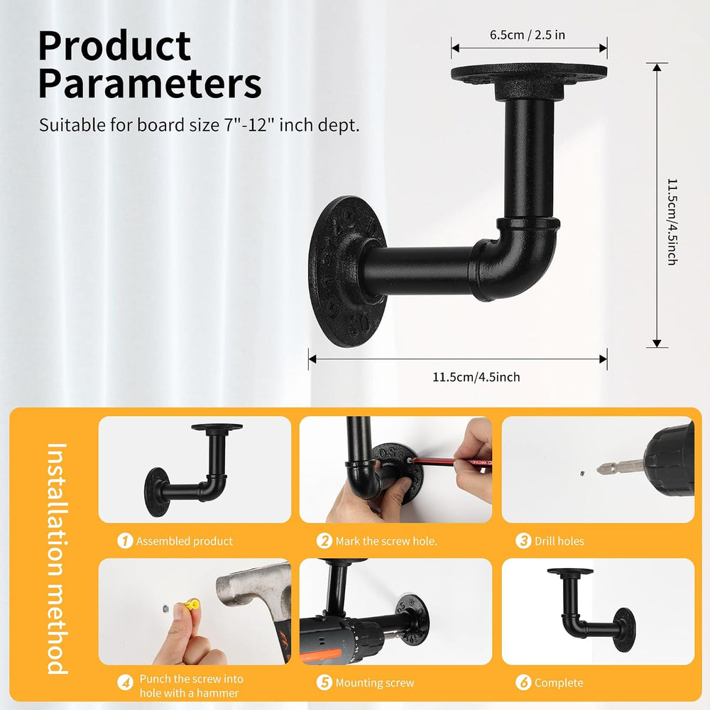1/2" Pipe Shelf Bracket๏ผWall Mounted Floating Shelf Bracket, Steam Punk ...