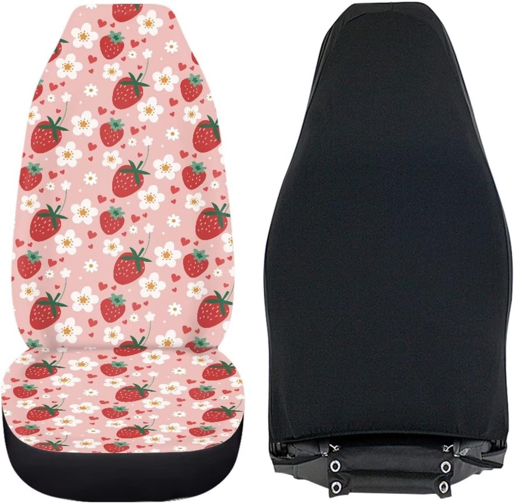 2 Pcs Strawberry Car Seat Covers Set Pink Heart Daisy Strawberry Auto Front S...