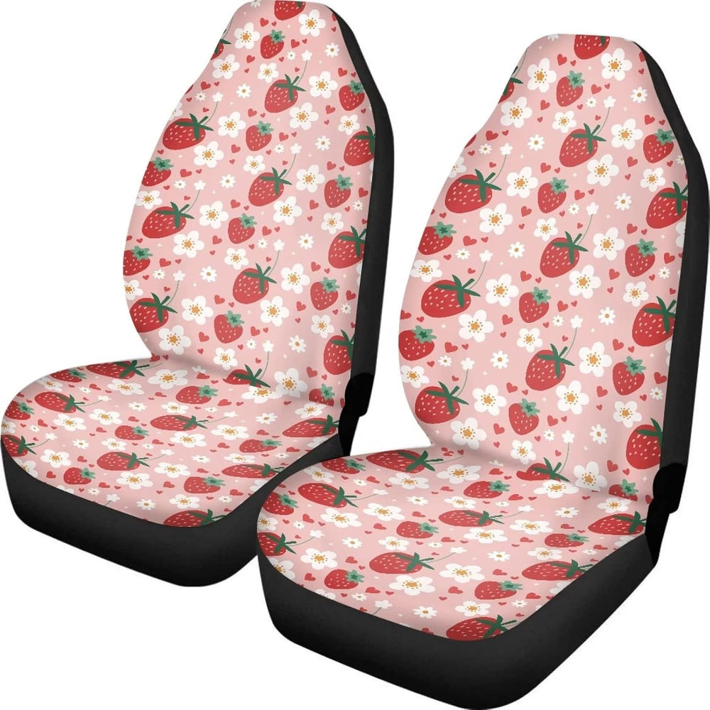 2 Pcs Strawberry Car Seat Covers Set Pink Heart Daisy Strawberry Auto Front S...