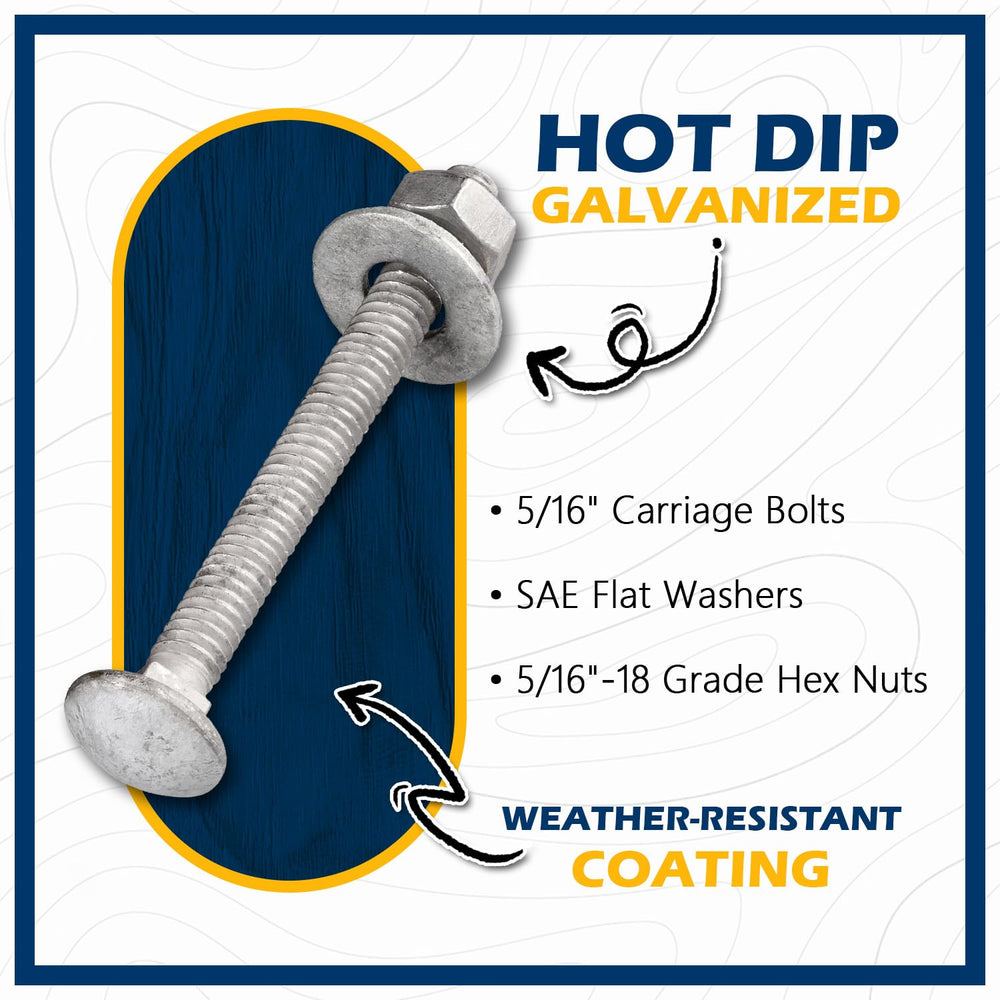 5/16" x 3" Hot Dip Galvanized Grade 307A Carriage Bolt Kit, 50 Pack...