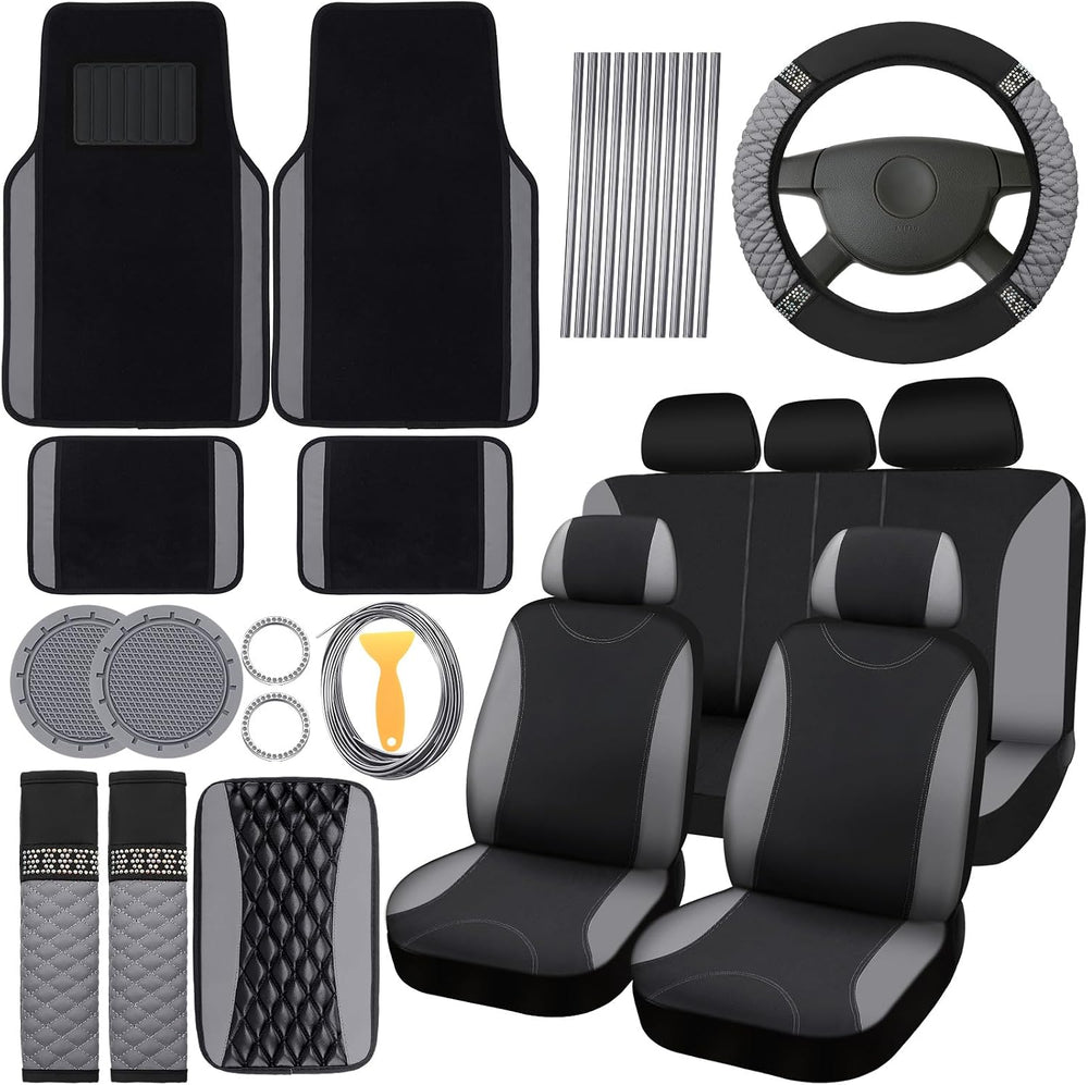 BBTO 43 Pcs Car Accessories Set for Women Front Seats and Rear Bench Polyeste...