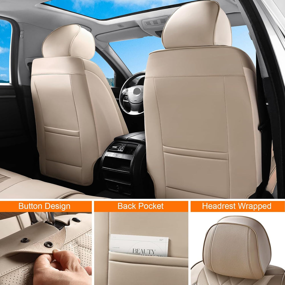 Beige Car Seat Covers Full Set Universal 5-Seater Full Coverage