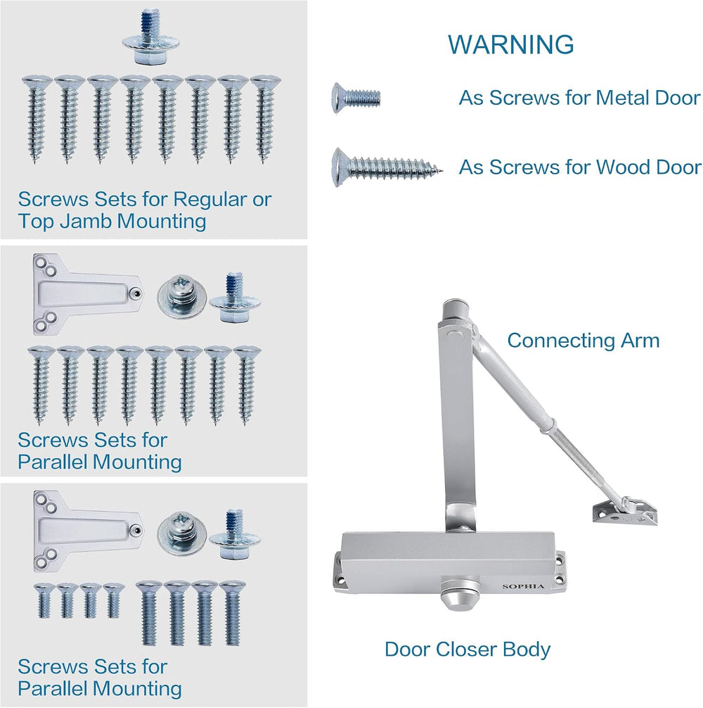 SOPHIA Commercial Door Closer Grade 2, Automatic Door Closer DK700, Hydraulic...