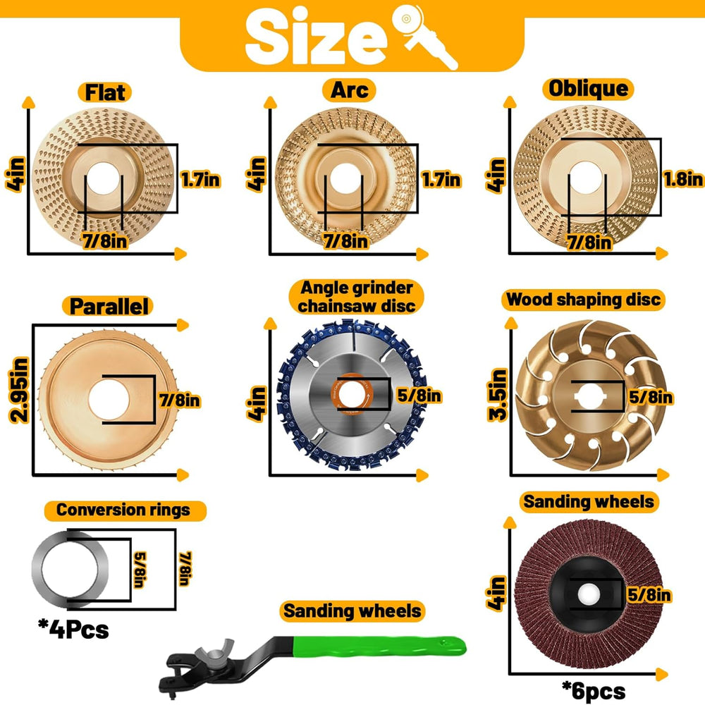 13PCS Wood Carving Disc Set for 4" or 4 1/2" Angle Grinder, Stump T...