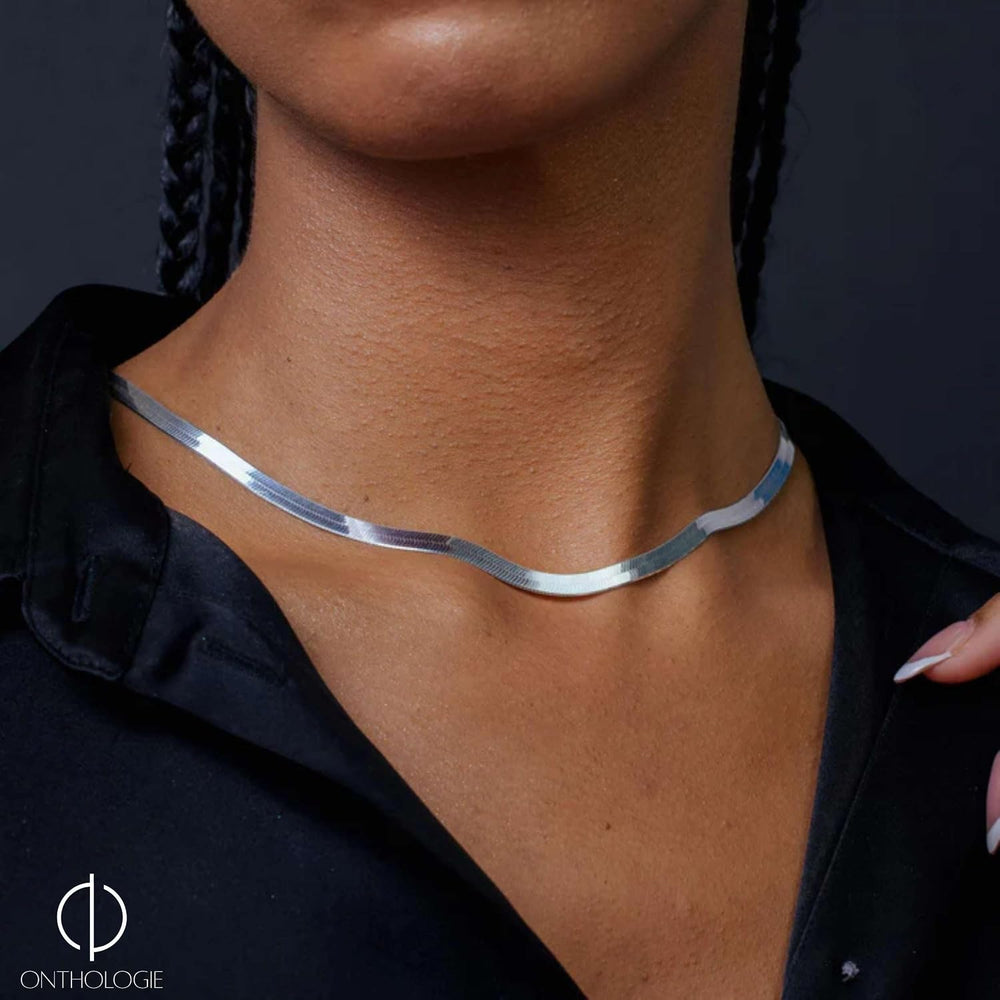 Herringbone Chain Necklace for Women Men 18K White Gold Over Italian 925K Sta...