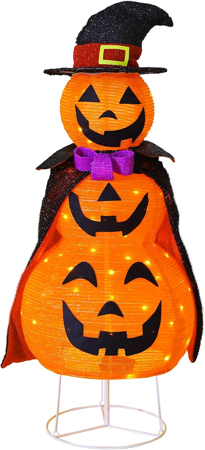 3FT Light Up Halloween Collapsible Pumpkin Decorations Outdoor with Timer