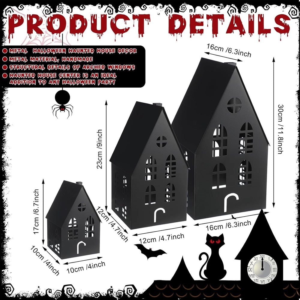 Beeveer 3 Pack Metal Halloween Haunted Houses Black Village House Decor