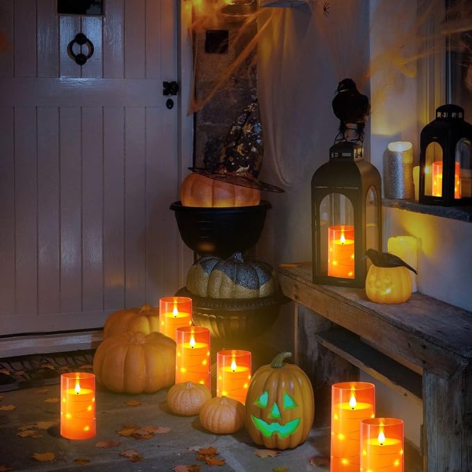 NURADA 3"x6"Flickering Flameless Candles: Built-in Star String Ligh...
