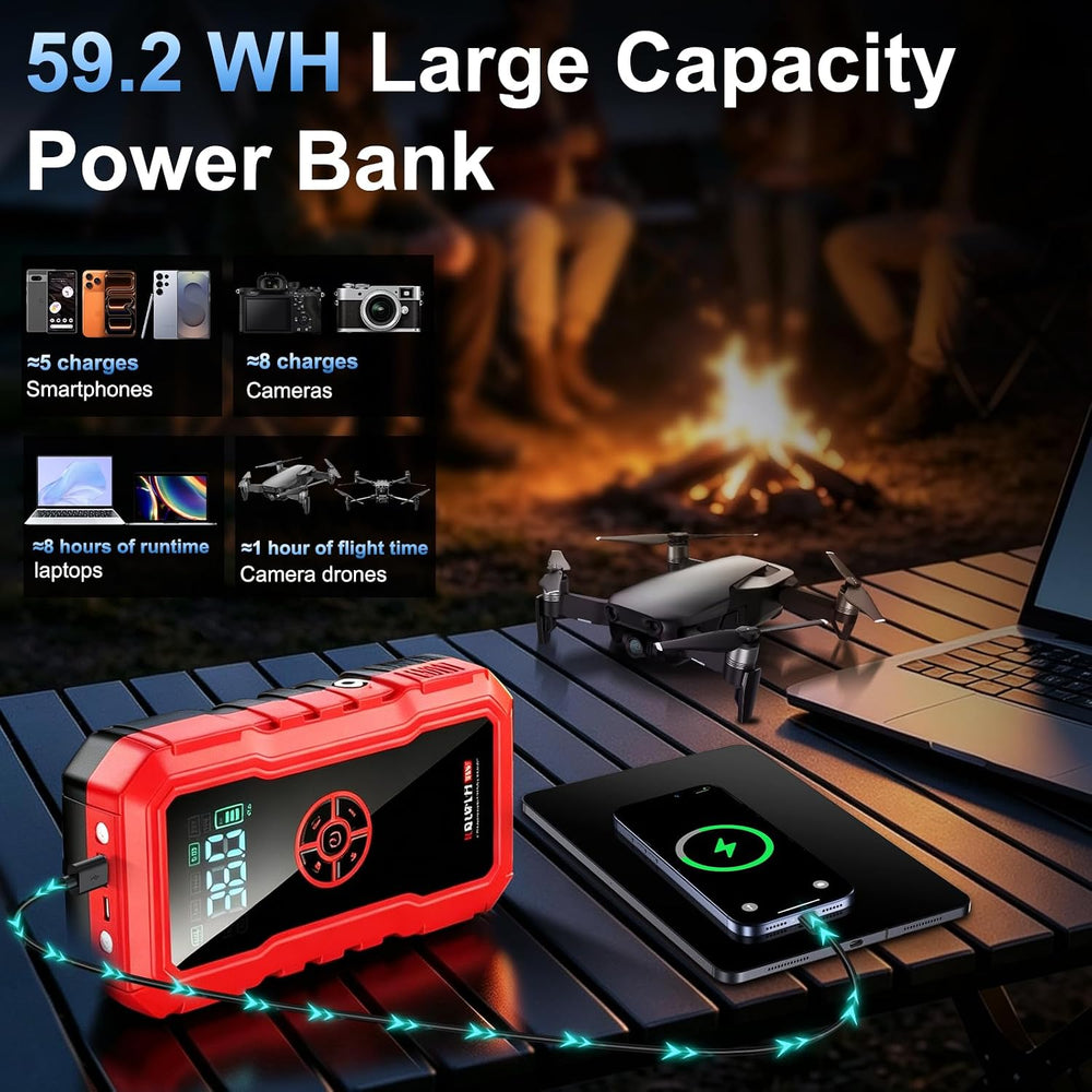 Portable Car Battery Jump Starter with Air Compressor - 9000A 150PSI