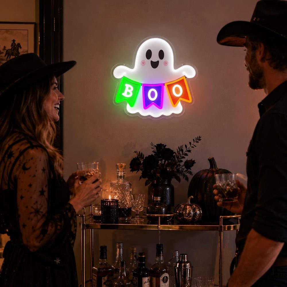 Halloween Ghost Neon Sign BOO Banner LED Neon Light Halloween Party Decor