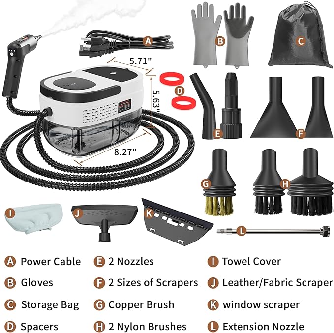 Handheld Steam Cleaner for Home, 2500W High Temperature Pressurized Machine