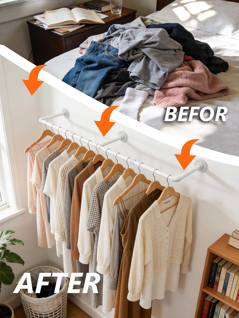 Aduanbang 65.7in Industrial Pipe Wall Mounted Clothes Rack, Heavy Duty Detach...