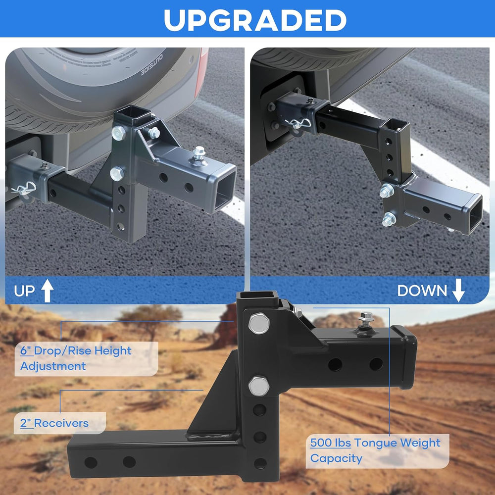 Adjustable Trailer Hitch Receiver for 2-Inch Receiver, Steel Tow Hitch Multip...