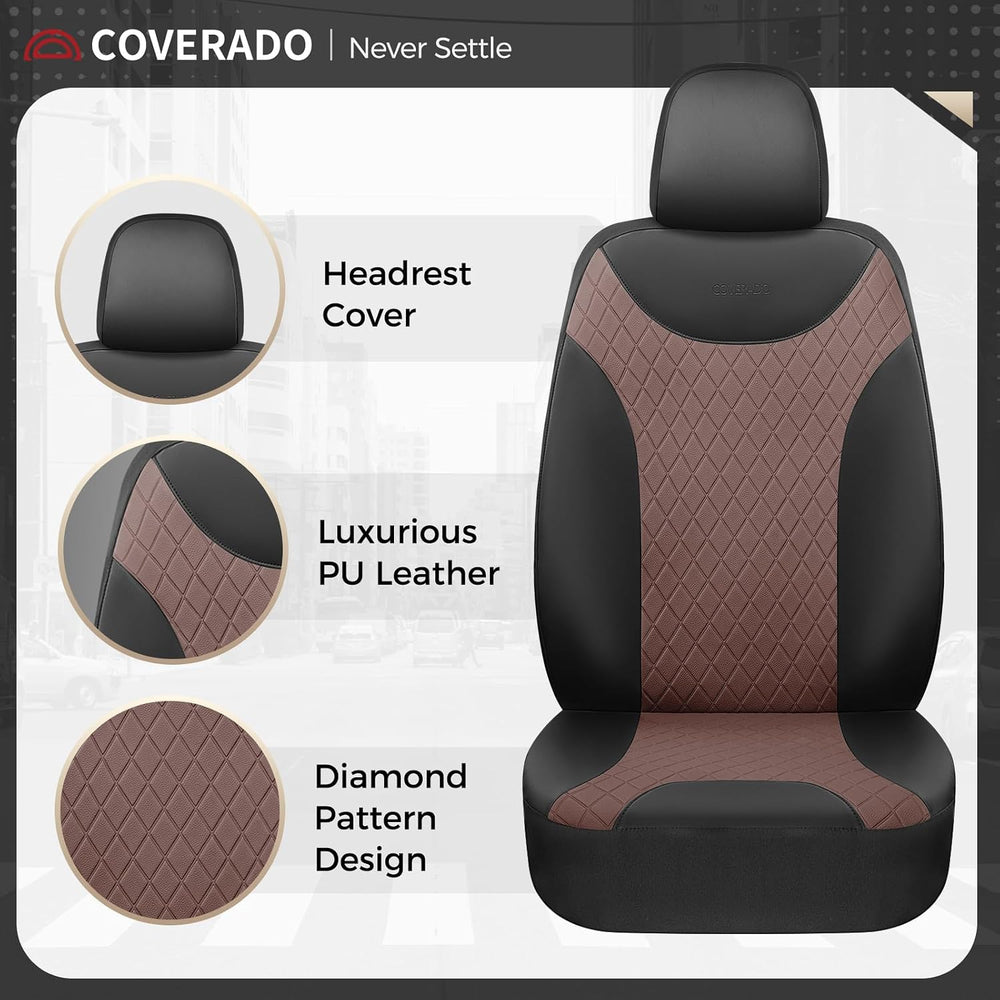 Coverado Car Seat Covers Full Set, Leather Seat Covers for Front and Back Sea...