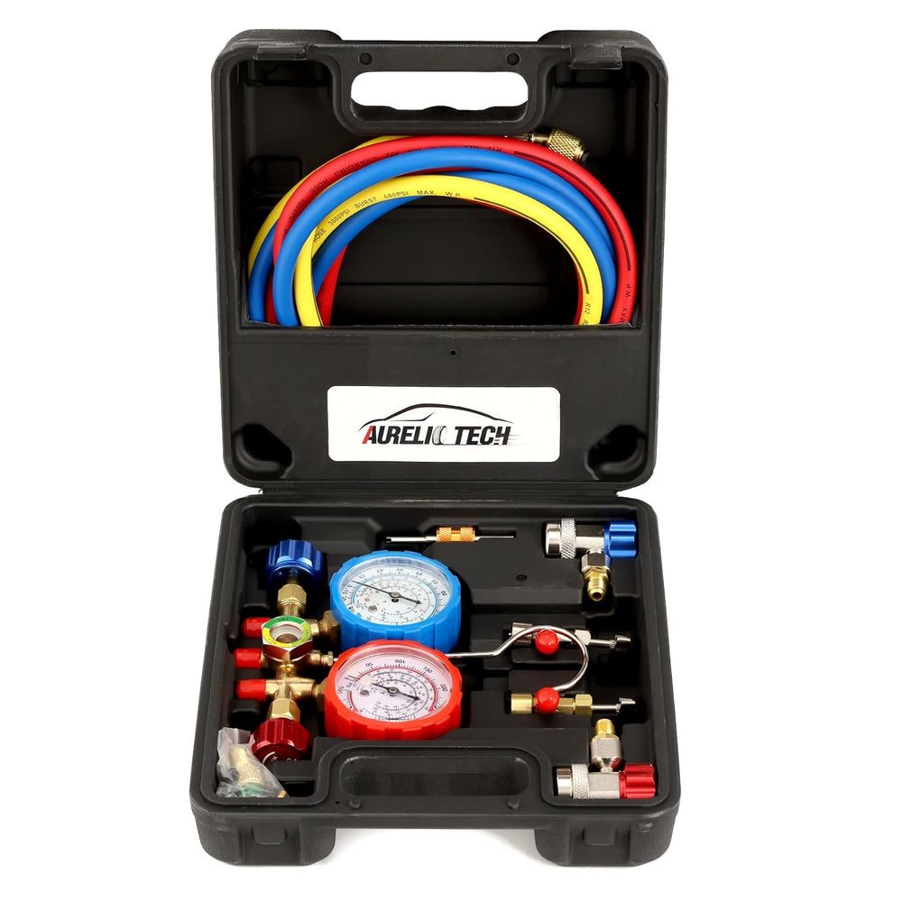 3 Way AC Manifold Gauge Set, Fits for R134A R12 R22 and R502 Refrigerants, wi...