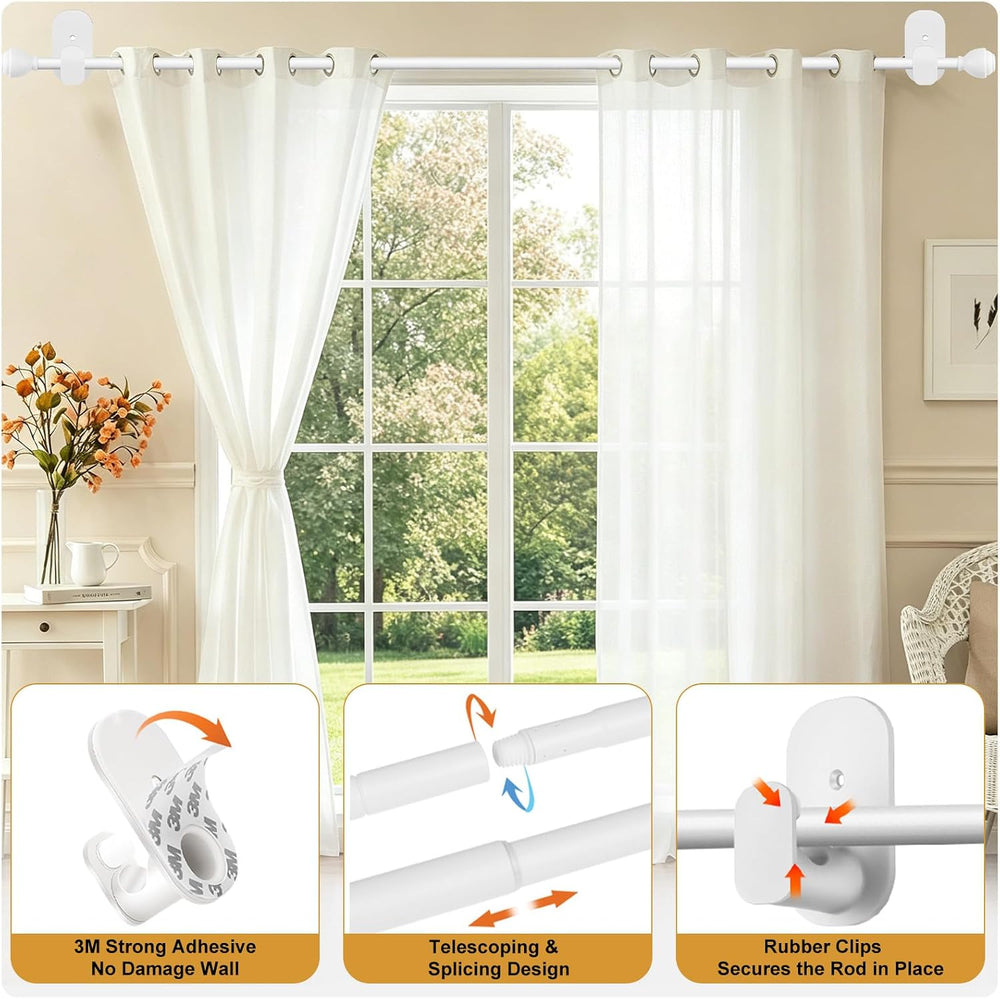 KAMANINA Curtain Rods No Drilling for Windows 32 to 86 Inches White