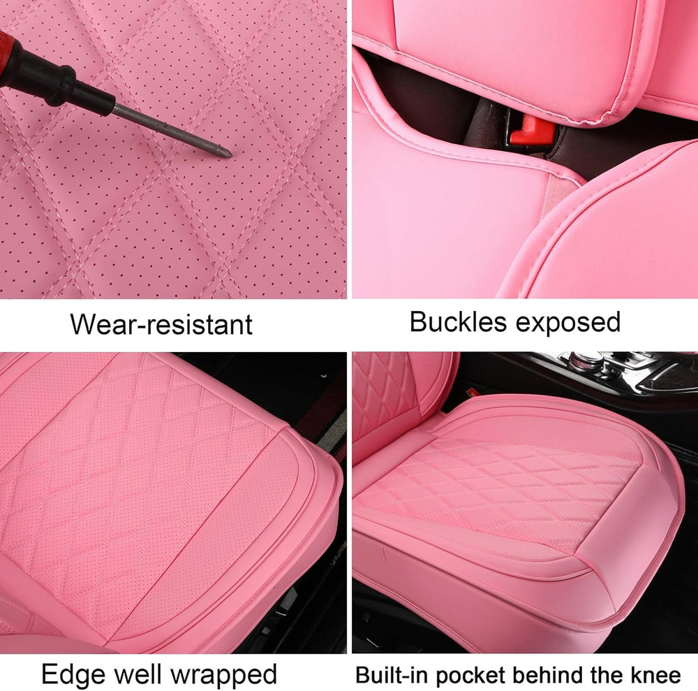 Car Seat Covers Full Set,Leather Seat Covers Universal Fit Pink