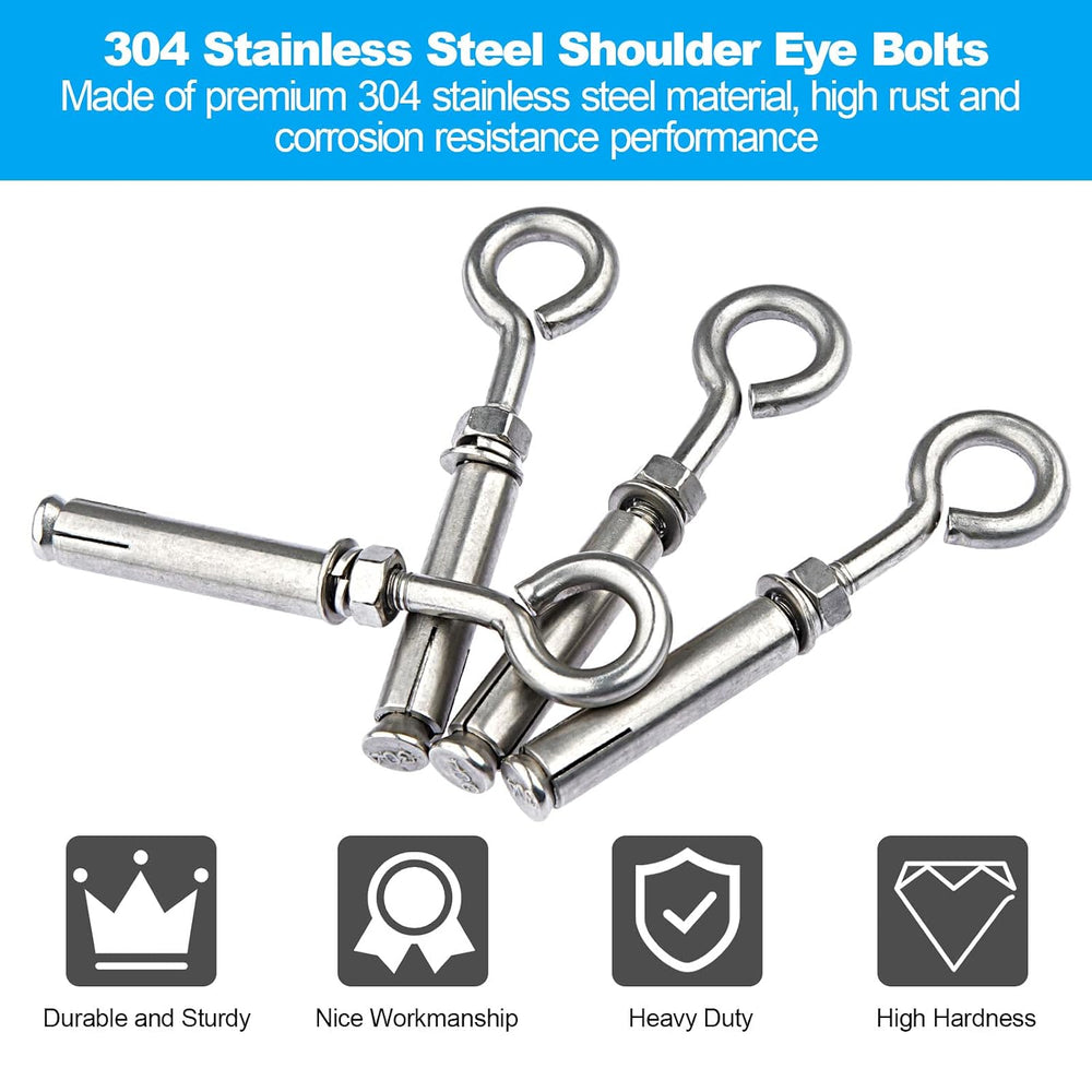 Shoulder Eye Bolts M10 Heavy Duty Shoulder Lag Eyebolts, Stainless Steel Expa...
