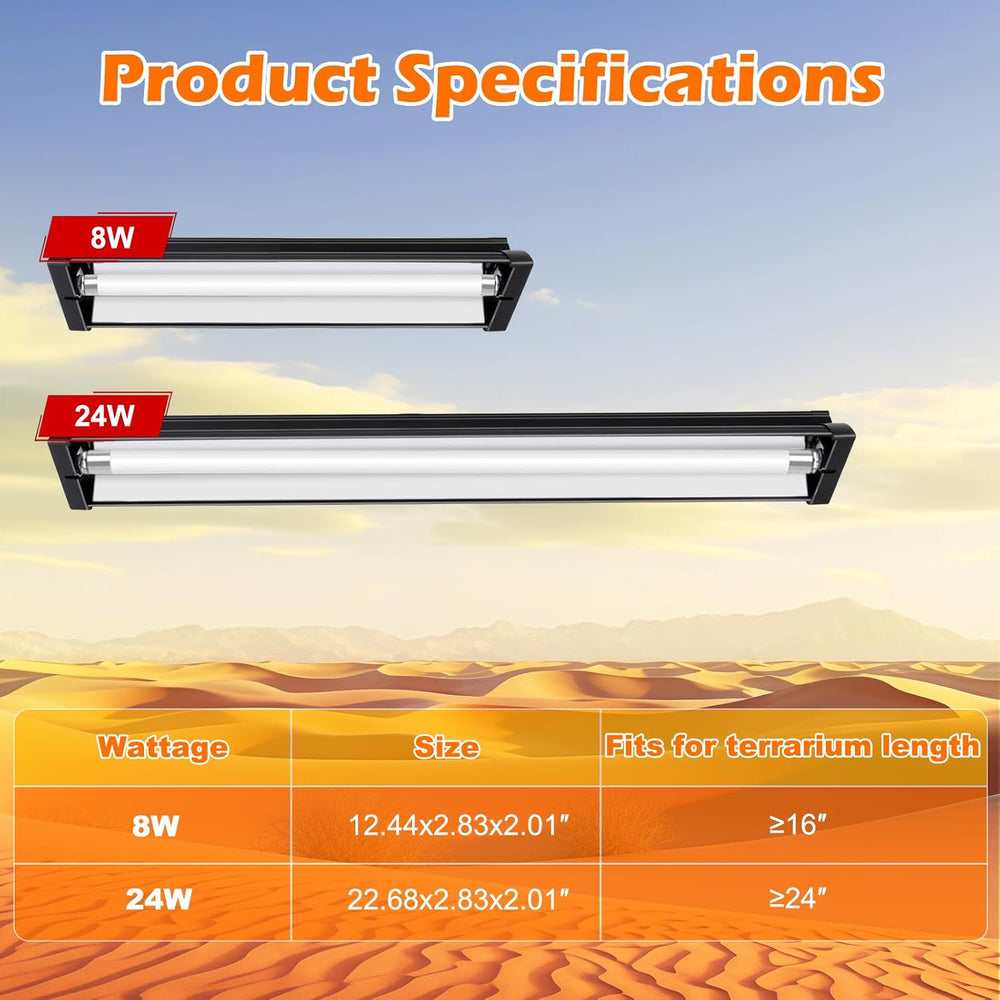 T5 UVB Reptile Light Fixture Combo Kit 24W 10.0 – Complete HO UVB Light for R...