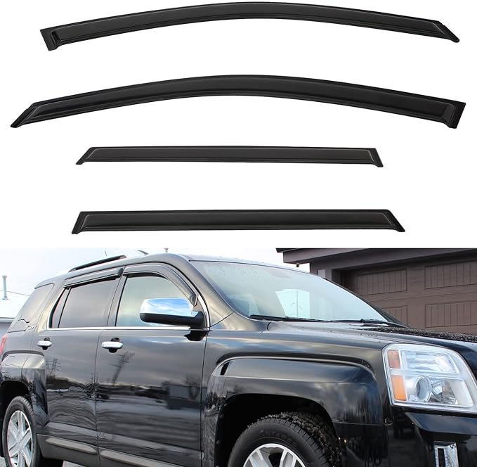 4pcs Front+Rear Smoke Tint Sun/Rain Guard Outside Mount Tape-On Vent Window