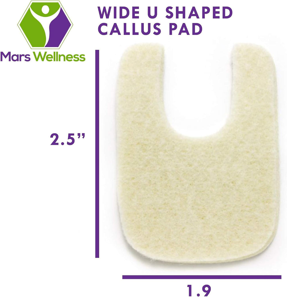 Wide U Shaped Felt Callus Horseshoe Pads - Adhesive Foot Pads 1/4" Thick