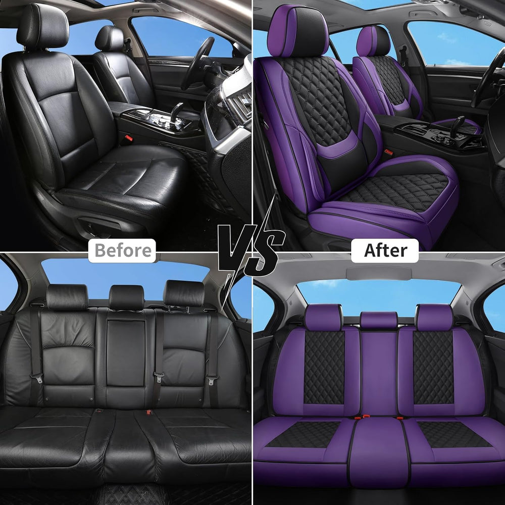 Purple Black Car Seat Covers Full Set,5 Seat Leather Seat Covers for Cars