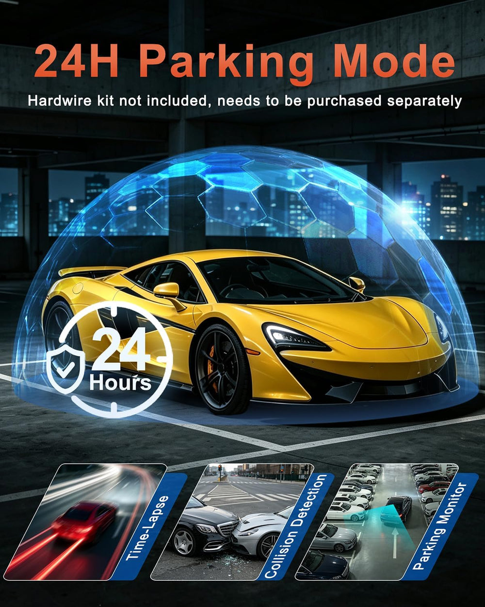 4K+1080P*3 FHD Dash Cam Front and Rear, 360ยฐ Car Camera, 5.8GHz WiFi 20MB/s