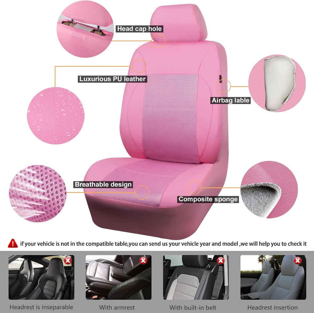 CAR PASS Pink Leather Seat Cover Automotive Breathable Universal Car Seat Cov...