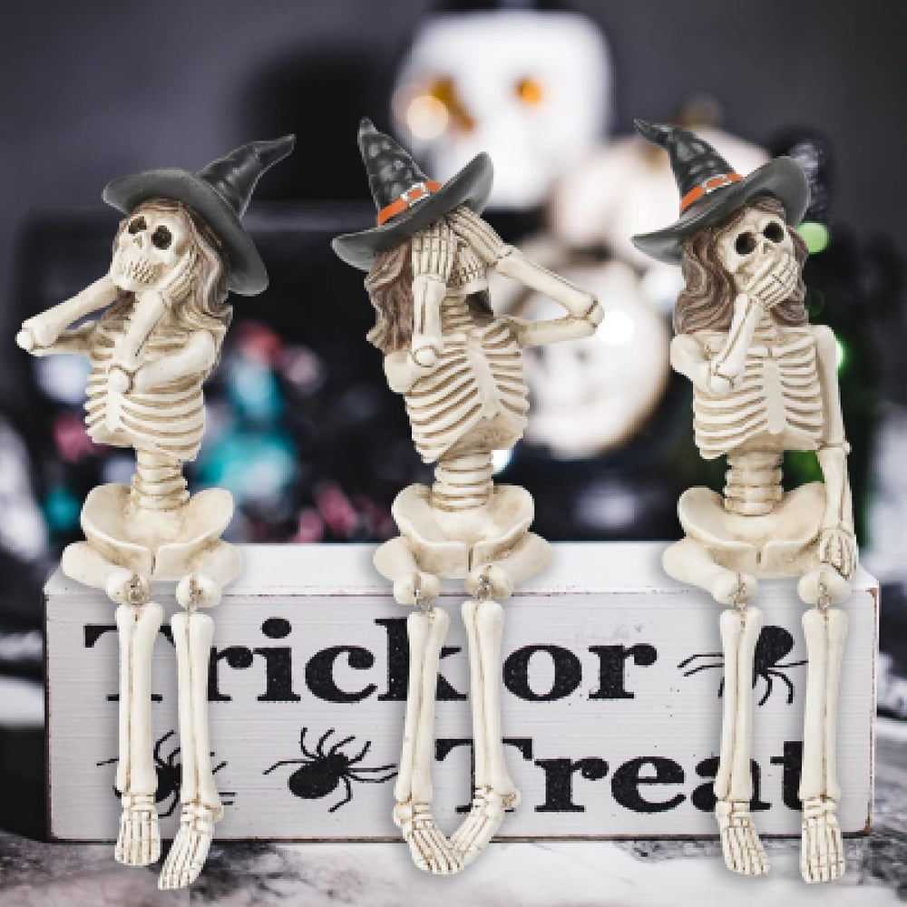 Newman House Studio Halloween-Dรฉcorations No-Evil-Skeleton-Figurines