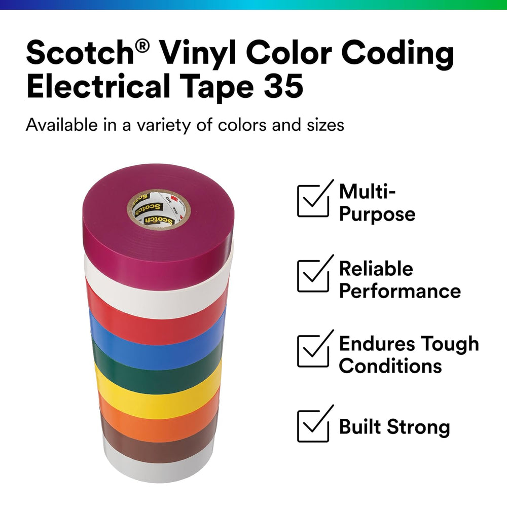 3M Scotch Electrical Tape 35, 3/4 in x 66 ft, 10 Rolls, White